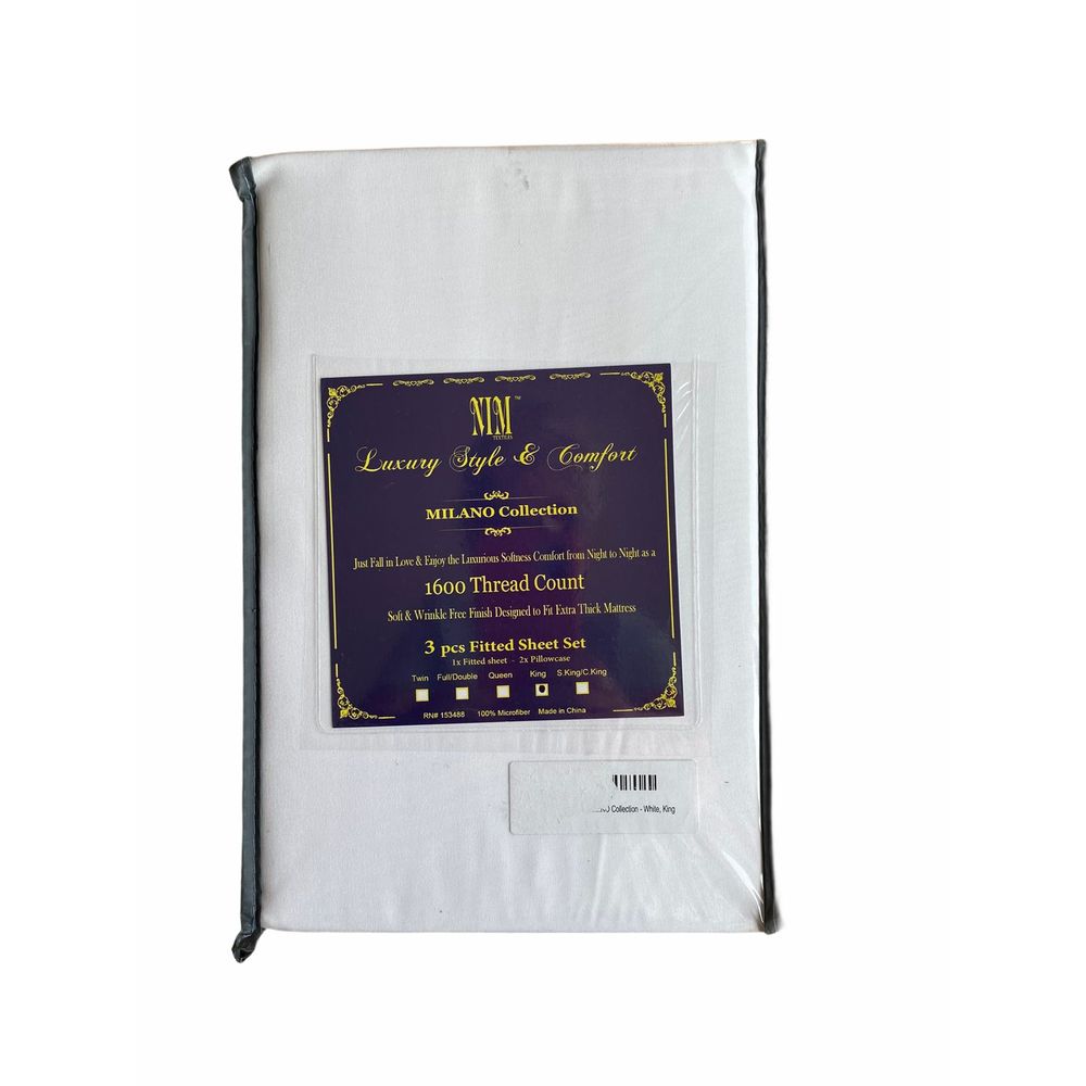 NIM King Fitted Sheet 2 Cases NWT White 1600